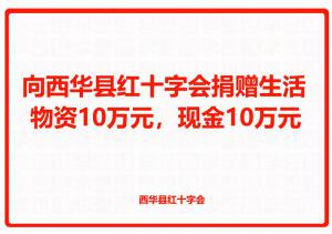 向西華縣紅十字會(huì)捐贈(zèng)生活物資10萬(wàn)元，現(xiàn)金10萬(wàn)元